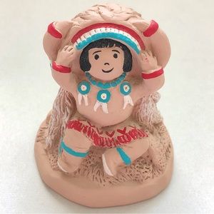 Vintage Cleo Teissedre Signed Native American Boy Cape Clay Figurine